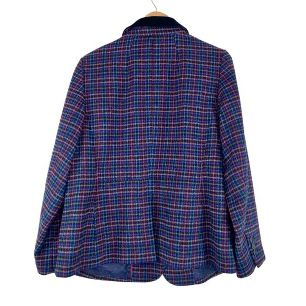 Talbots Plaid Shetland Wool Mistletoe Blazer with Blue Velvet Collar - Picture 5 of 6